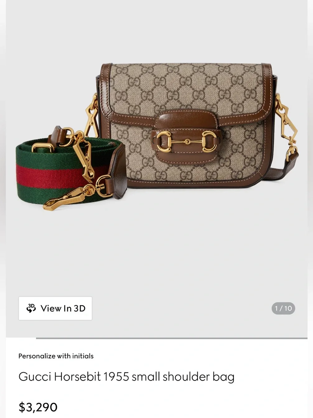 Gucci Beige GG Supreme Canvas Crossbody with Brown Leather & Green-Red Web Strap